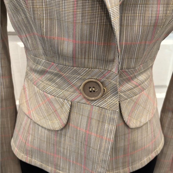 Trina Turk Los Angeles Designer Plaid Pink Beige Flare Sleeve Lined Blazer Sz 2 - Picture 3 of 5